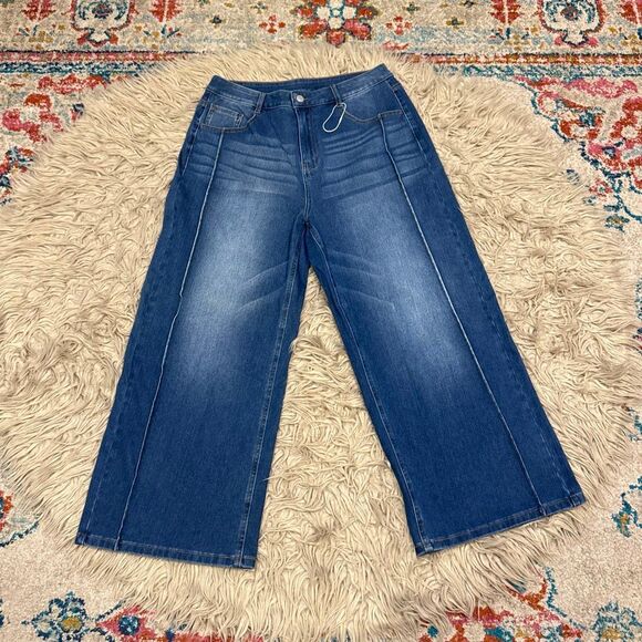 Halara Denim - Halara High Waisted Pockets Washed Casual Wide Leg Jeans size Large